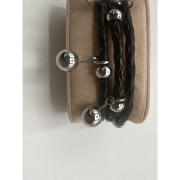 Unisex Black Corded Bracelet with Silver Beads & Magnetic Closer 7.25" Long - Picture 1 of 4